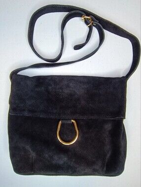 Vintage Mitsukoshi Black Suede Flap Crossbody Bag Japaneese Minimalist